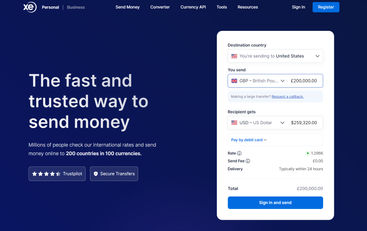 Xe's UK money transfer page